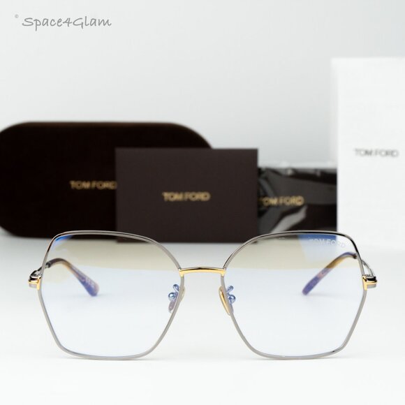 Tom Ford Woman Eyeglasses Ruthenium Blue Light Block Butterfly FT5876-B 014 NEW main image 5